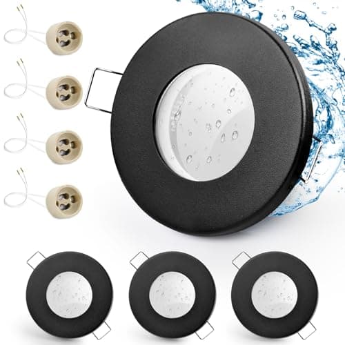 Image of GeyouLux 4 x IP65 Recessed LED Spotlight Frame with GU10 Socket, Black Iron Ceiling Spotlights, Flat Round Bathroom Spotlight Recessed Frame 68 mm for Outdoor Indoor