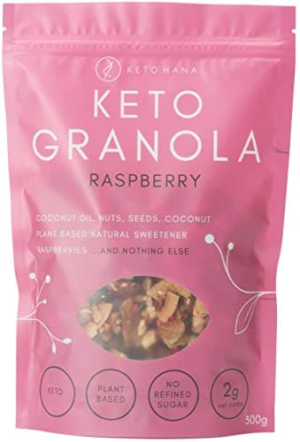 Image of Keto Hana Raspberry Breakfast, Snacking Granola, Just 2g Net Carbs, High Protein, Healthy Keto Diet Granola (Two 300g/0.6lbs Bags)