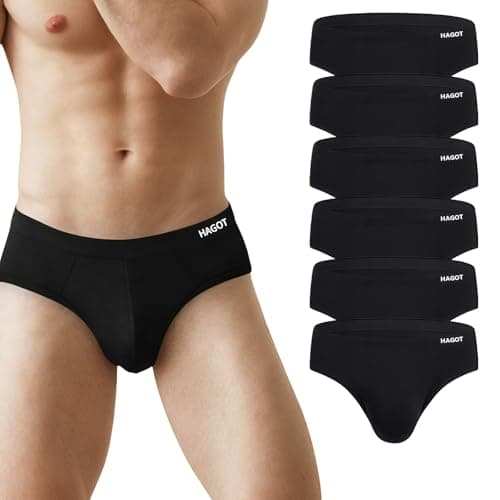 Image of HAGOT 6 Pack Men's Modal Briefs Underwear, Men's Stretch Briefs, Soft and Comfortable Underpants Multipack, Black