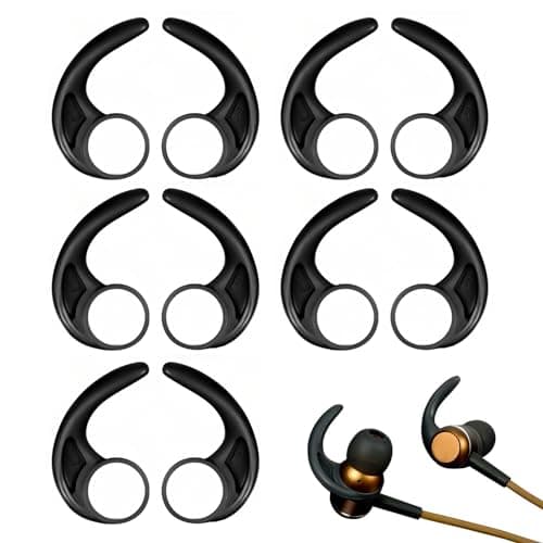 Image of 5 Pairs Earbud Earhooks Gel Covers Silicone Earphones Ear Hooks Holder Sports clips for Beats Flex Small Soft Anti-Drop Secure Grips Clamp Loop Clip Hanger 10mm Universal for Jogging Cycling Black