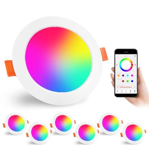 Image of Lighting master Led Downlights for Ceiling 4 inch 12W for Alexa (cutout：100-110mm)，Bluetooth Smart Ceiling Spot Lights by APP Control，2700K-6000K adjustable - Colour Changing RGB Recessed Lights 6pack