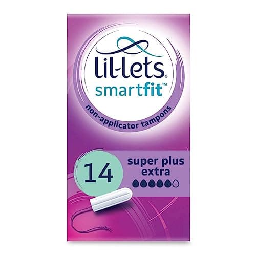 Image of Lil-Lets Non-Applicator Super Plus Extra Tampons, 14 Count (Pack of 1), For Very Heavy Flow, 5 Droplets, Plant-Based, SmartFit™ Non-App Tampon