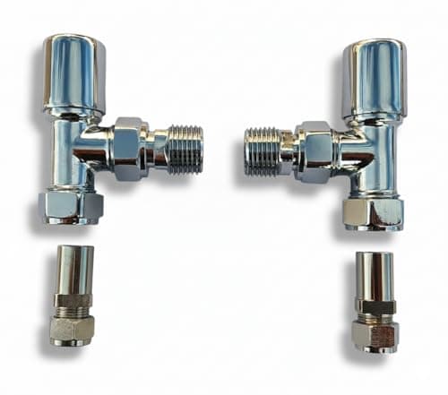 Image of Greened House Milano Angled Chrome 10mm Towel Rail Valves 1/2" /10mm Radiator valves