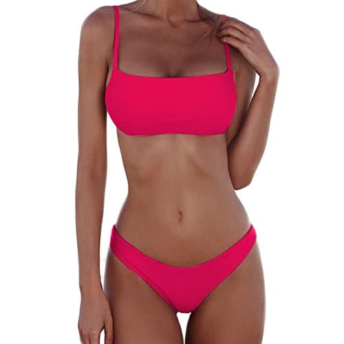 Image of meioro Bikini Set Swimsuits for Women Low Waist Thong Swimwear Bathing Suits No Rims Swimming Costume (M,Bright Pink)