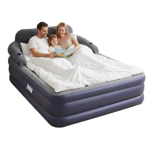 Image of JEASONG Inflatable Mattress with Headboard & Pump, 52cm High Raised Air Bed Quick Inflation Blow Up Mattress, King Size Airbed for Guest, Home, Travel, Blow Up Bed Air Mattress Double 203X152+52cm