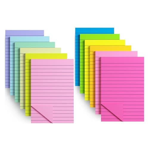 Image of 12 Pads Lined Sticky Notes, 4X6 in, 12 Colorful Large Ruled Memo Pads with Strong Adhesive,Sticky Note with Lines for Home, Office,School and Notebook(100x 152 mm)
