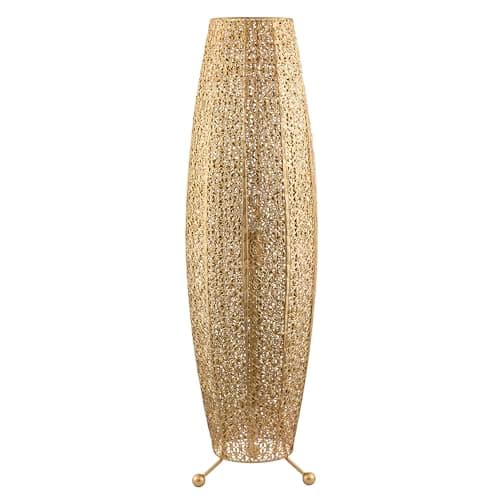Image of Happy Homewares Traditional and Ornate Floral Moroccan Floor Lamp in Satin Gold with Tripod Metal Feet | 85cm x 30cm | 1 x 11w | Inline Foot Switch Button