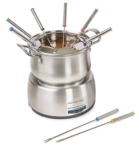 Image of Nostalgia HomeCraft HCFP8SS 8-Cup Deluxe Stainless Steel Electric Chocolate Fondue Set with Die Cast Handles, 8 Color-Coded Forks, 2-Quart Capacity, Temperature Control