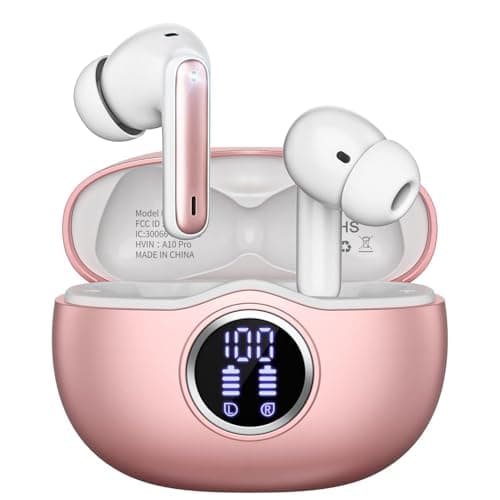 Image of Sisism A10 Pro Wireless Earbuds Bluetooth 5.3 HiFi Stereo, 50H Playback LED Digital Display Earphones, ENC Noise Cancelling Mic, Ergonomic Sport Headphone Headset for Gym/Running/Work - Rose Gold