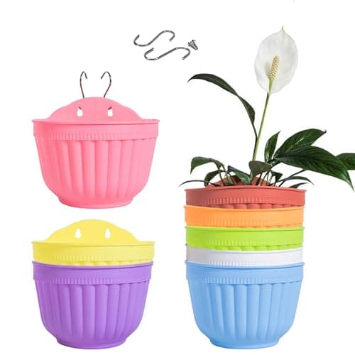 Image of 8 Pcs Colorful Resin Wall Hanging Planter Pot Vertical Garden Living Wall Mount Window Hang Indoor Outdoor Plant Flower Basket for Kitchen Herb Balcony Railing Shelf Fence Bedroom Trellis Decor Modern