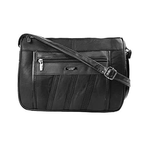 Image of Woodland Leathers Crossbody Bags For Women, 100% Genuine Leather Shoulder Bag With Adjustable Strap, Multi Compartment Crossover handbags for women in Navy, Black, Red and Grey (Black)
