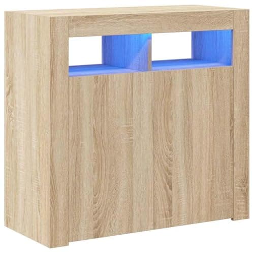 Image of vidaXL Sideboard with LED Lights Indoor Furniture Home Organiser Storage Space Cabinet Cupboard Buffer Server LED Sideboard Unit Sonoma Oak