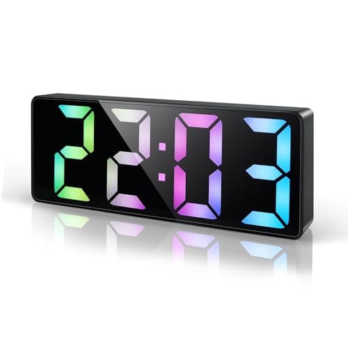 Image of Lafocuse LED Digital Alarm Clock Bedside with 6.7" Large Display, Snooze, Cord/Battery Powered, Adjustable Brightness, Date, Temperature, Table Clock for Heavy Sleepers Bedroom Office, Colourful