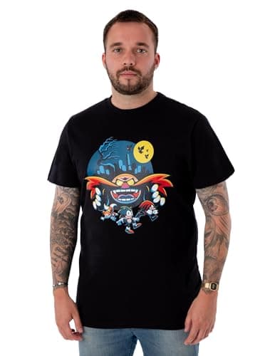 Image of Sonic The Hedgehog Mens T-Shirt | Doctor Eggman Halloween Game Graphic Tee for Adults | Dr. Robotnik Seasonal Black Short Sleeve Top | 90s Retro Gaming Merchandise Gift for Men