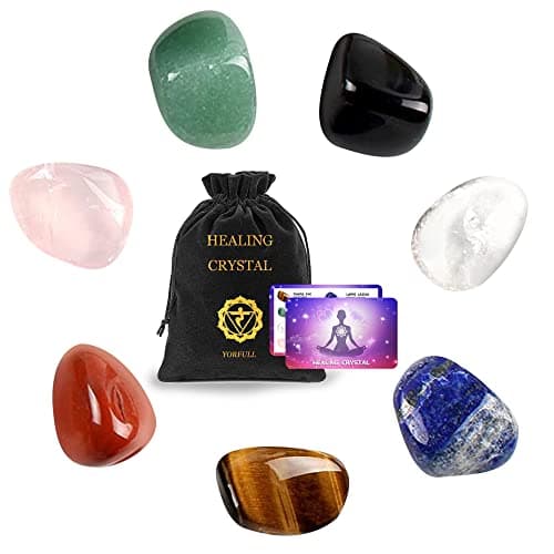 Image of 7pcs Crystals for Beginners Natural Stones Set Crystals and Gemstones,7 Chakra Healing Crystal Reiki Puff Pocket Palm Stone for Stress Relief Chakra Balancing Home Decoration Yoga