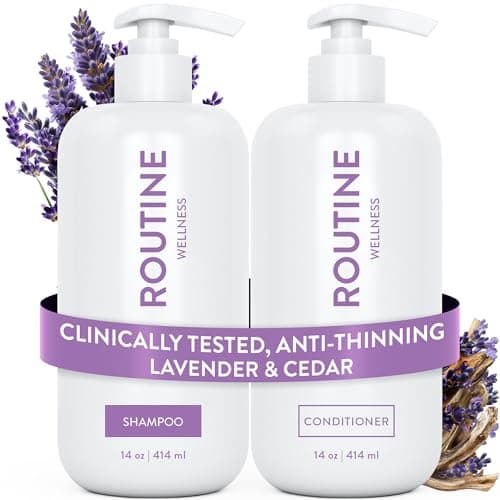 Image of Routine Wellness Shampoo & Conditioner Set - Strengthening & Volumizing for Thinning Hair - Promotes Full, Voluminous, Healthy Hair - Lavender & Cedar Set