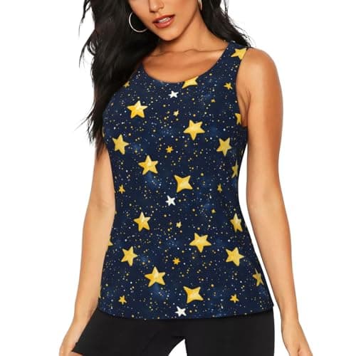 Image of Womens Tank Tops,Stars in The Night Sky Print Sleeveless Dry Fit Athletic Gym Running Workout Tank Top for Women, Black, XL