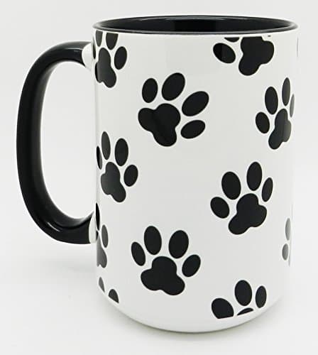Image of Half a Donkey The Black Paw Print Extra Large Mug with Large Black Glazed Handle and Inner 450ml (15.8oz) Ceramic