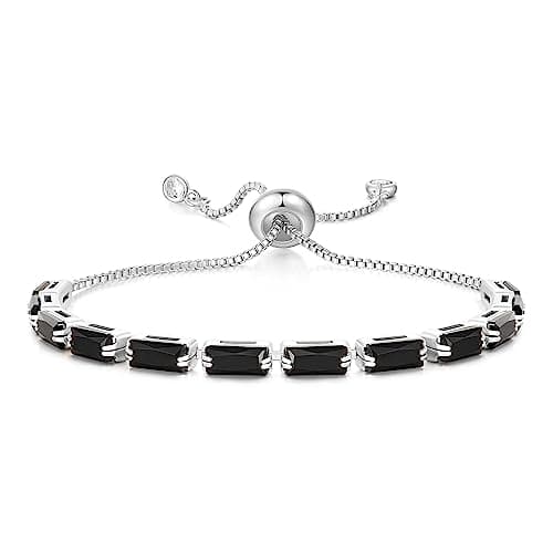 Image of KissYan Tennis Bracelet for Women, 14K Gold Plated Silver Cubic Zirconia Adjustable Slider Bracelets Classic Trendy Jewelry Gift for Girls(Black)