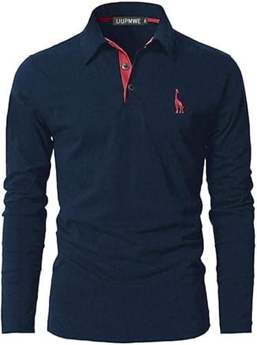 Image of LIUPMWE Mens Polo Long Sleeve Shirt Cotton Golf Giraffe Tennis T-Shirt Tops,Blue-0901,L