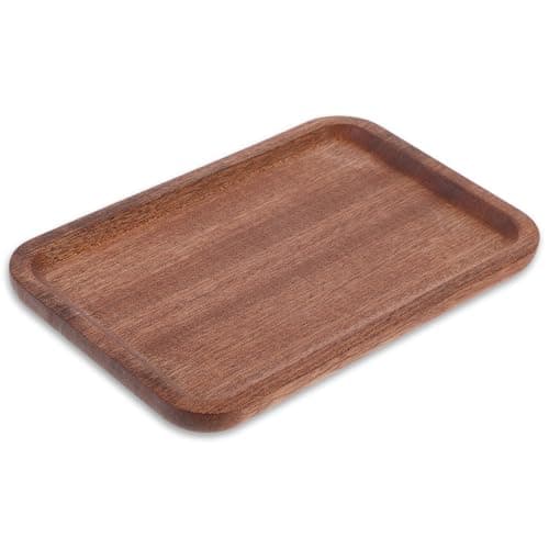 Image of Wooden Serving Platter with Raised Edge - Small Tea Tray, Bathroom Tray Organizer for Display, Desserts, Snacks, Appetizer, Food, Candle, Tea (20cm x 13cm x 1.4cm)