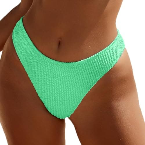 Image of Generisch Women's Bikini Bottoms with Ribbed Pattern in High Leg Cut Medium Waist for a Perfect Beach Appearance Optimal, Green, L