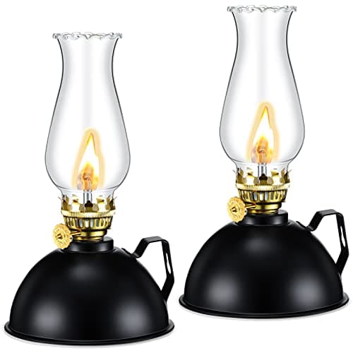 Image of Retisee Oil Lamp Indoor Rustic Kerosene Lamp Lantern Metal Glass for Indoor Vintage Glass Clear Kerosene with Oil Wick for Use Home Decor Lighting(2 Pieces,Black)
