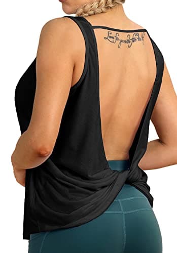 Image of icyzone Women's Workout Sleeveless Shirts Open Back Athletic Yoga Vest Top, Sport Tank Tops (L, Black)