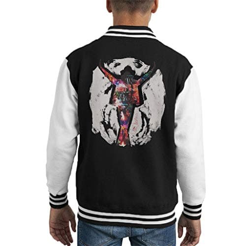 Image of ICONS MERCH Michael Jackson This Is It Kid's Varsity Jacket Original Portrait by Sidney Maurer (Jet Black Arctic White,L) Professionally Printed