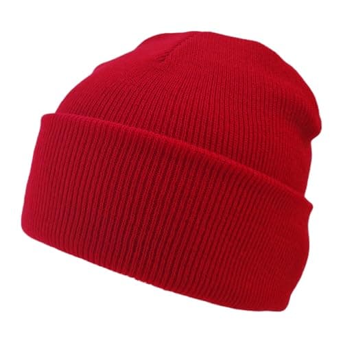 Image of Komonee Beanie Hat Plain Red Soft Comfortable Casual for Men Women Warm Knitted Winter Woolly Skully Ski Headwear Stretchy Thermal Unisex Cap Perfect for Daily Wear Outdoor Sports and Hiking