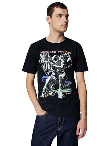 Image of Nintendo Men's Metroid Graphic Tees Shirt, Black // Samus Aran Neon, XXL