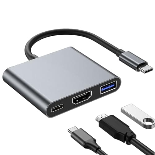 Image of 3 in 1 USB C to HDMI Adapter,Digital AV Multiport USB Type C Converter,4K HDMI Converter for Display,Power and Data Transfer,Compatible with Laptops Projectors,with USB 3.0,Charging Port (Grey)