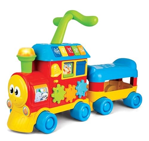 Image of winfun Learning Train | 2-In-1 Ride-On And Push Walker | Light Up Buttons, Sounds Promote Learning And Development | Suitable For Boys And Girls Age 1 – 3 Years, Multicolor, 000803
