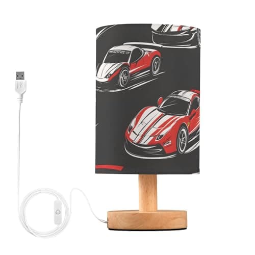 Image of Mnsruu Bedside Table Lamp Racing Car Black Bedside Lamps LED Light Desk Lamp Fabric Shade Small Lamp for Bedroom Living Room (Bulb Included)