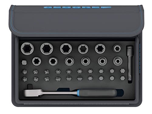 Image of GEDORE TC 666-MU-20/35-Piece Bit Socket Set with Ratchet 1/4 Inch in Textile Bag with Carry Handle/Lever Ratchet/Extension/Gimbal Extension/Power Screwdriver Inserts/Adapter