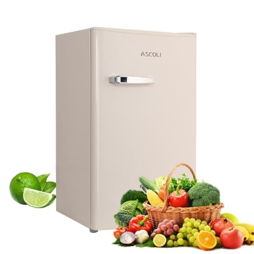 Image of ASCOLI Retro Mini Fridge 85L, Compact Refrigerator, Under Counter Fridge, Direct Cooling, Super Quiet, Adjustable Racks, Metal Handle, Mechanical Control, Led Light