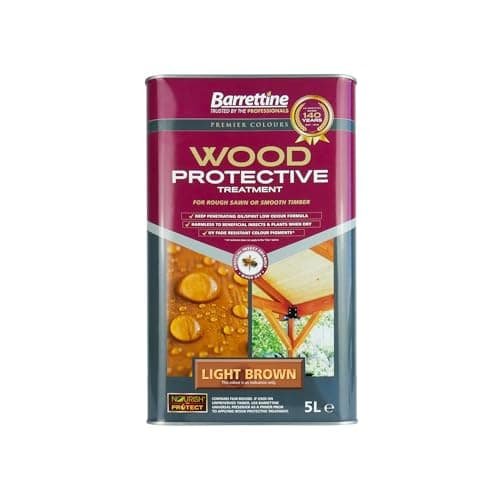 Image of Barrettine Wood Protective Treatment (Light Brown, 5L) - Ideal Treatment for Outdoor Treated Timber Structures. Wood Protector Oil with Water Repellent Qualities. UV & Fade Resistant.