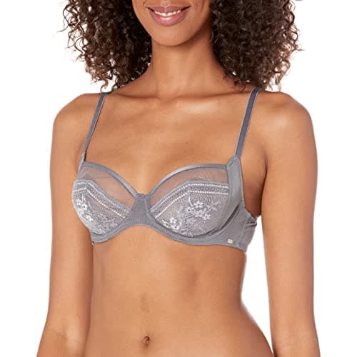 Image of Pretty Polly Women's Botanical Lace Underwired Balconette Bra, Grey (Nightshade), 32B
