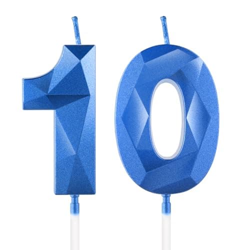 Image of Sapphire Blue 10th Birthday Candles for Cake, Number 10 Candle for 10th Birthday Decorations, 3D Design Cake Topper Decor for Boy Girl Men Birthday Theme Party Weddings Anniversary Celebration
