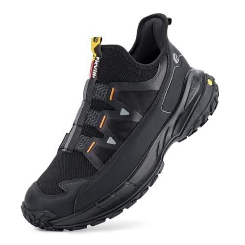 Image of FitVille Men's Extra Wide Walking Trainers Comfortable Slip On Hiking Shoes with Arch Support, Low-Rise Trekking and Hiking Footwear for Outdoor Trekking Camping Climbing Black