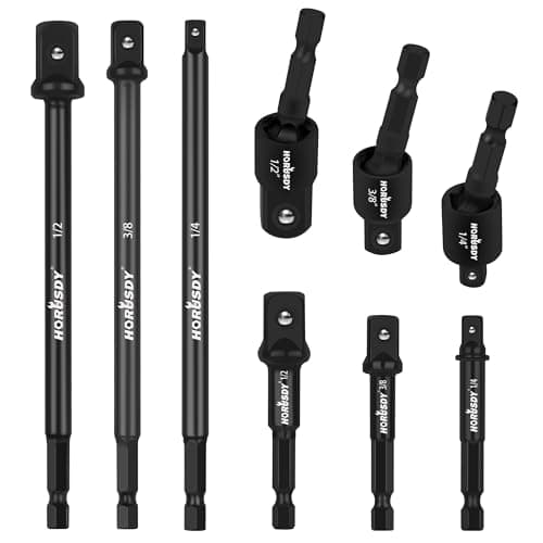 Image of HORUSDY Impact Drill Socket Adapter Set and Universal Joints Socket Set 9-Piece 1/4" 3/8" and 1/2" Driver Power Drill