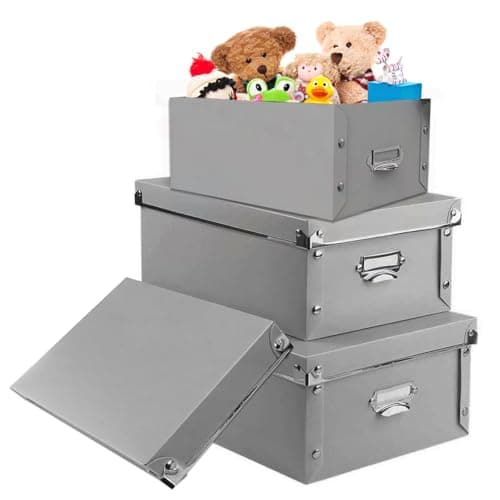 Image of XUCHUN Foldable Storage Baskets, 3 Piece Multiple Sizes Small/Medium/Large Waterproof Plastic Box with Lid for Shoes Grey