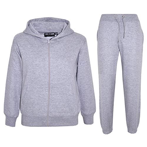 Image of A2Z 4 Kids Girls Boys Tracksuit Plain Camouflage Fleece Hooded - T.S Plain Grey 13