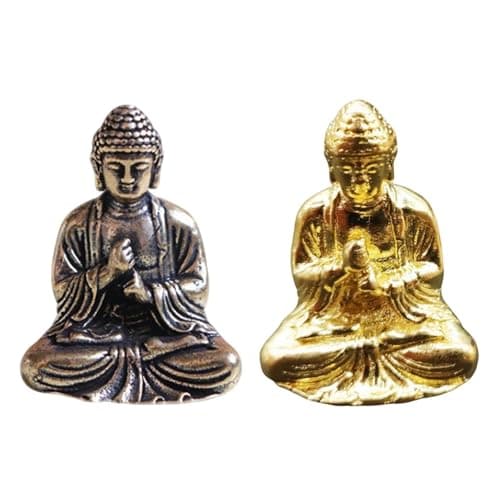 Image of RNSKFG 2 Mini Brass Buddha Statues, Sculpture Ornaments, Retro Decorations, Suitable For Home, Office, Desk.