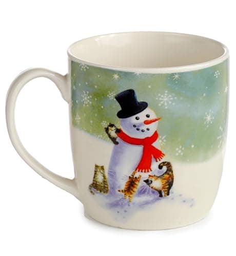 Image of Puckator Kim Haskins Snowman and Cats Christmas Porcelain Tea Coffee Mug - Funny Home Accessories - Cute Gifts for Girlfriend - Large Mugs for Men Women Hot Drinks - Cups Presents - Secret Santa Gift