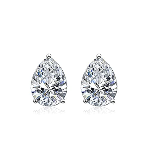 Image of wynn's Silver Stud Earrings for Women, White Gold Studs Earrings, Silver Teardrop Cubic Zirconia Stud Earrings, Hypoallergenic Earrings for Girls Jewellery Gift Christmas, White