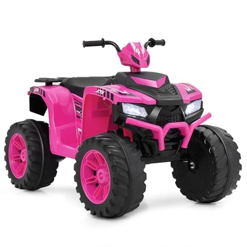 Image of COSTWAY Kids Electric Quad Bike, 24V Battery Powered Ride on ATV with Soft Start, Wireless Connection, Music, LED Lights, Forward/Backward Functions, for Boys & Girls Aged 3-8 Years (Pink)