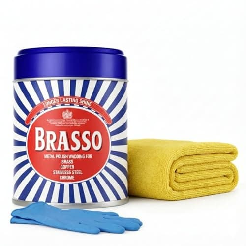 Image of Fusion Finds Brasso Metal Polish Wadding Bundle: 75g Rust Remover for Metal & Brass Cleaner. Includes Microfibre Polishing Cloth & Nitrile Gloves. Car Polish for Chrome, Copper & Stainless Steel