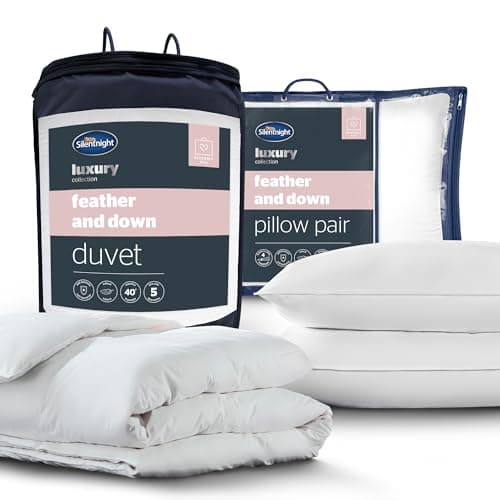 Image of Silentnight Duck Feather and Down Pillow and Double Duvet Set - Luxury Hotel Quality Anti Allergy Medium Support Pillows 2 Pack - 10.5 Tog All Year Round Duvet Quilt - Double