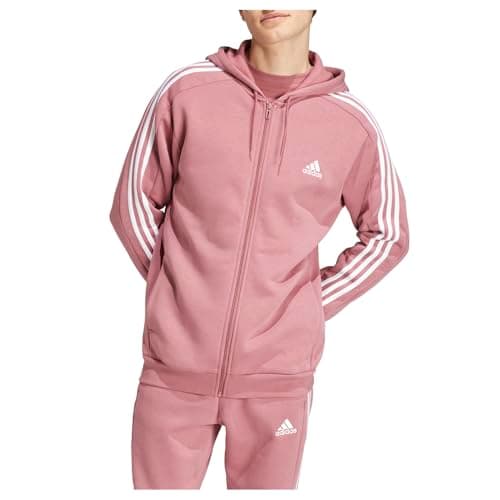 Image of adidas mens Essentials 3-stripes Fleece Full Zip Hoodie, Preloved Crimson, L